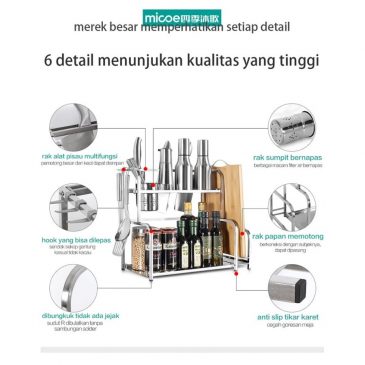 Rak Pisau Dapur Serbaguna Stainless Steel Tempat Bumbu Sofaku